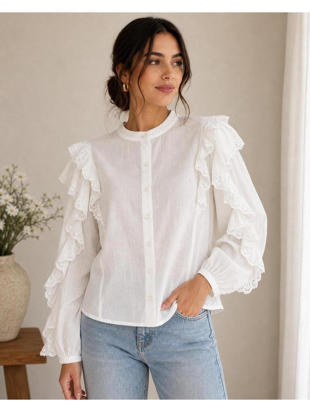 R338 NWT The Drop Medium 21.5" PTP Arianna Ruffle Blouse R0000338